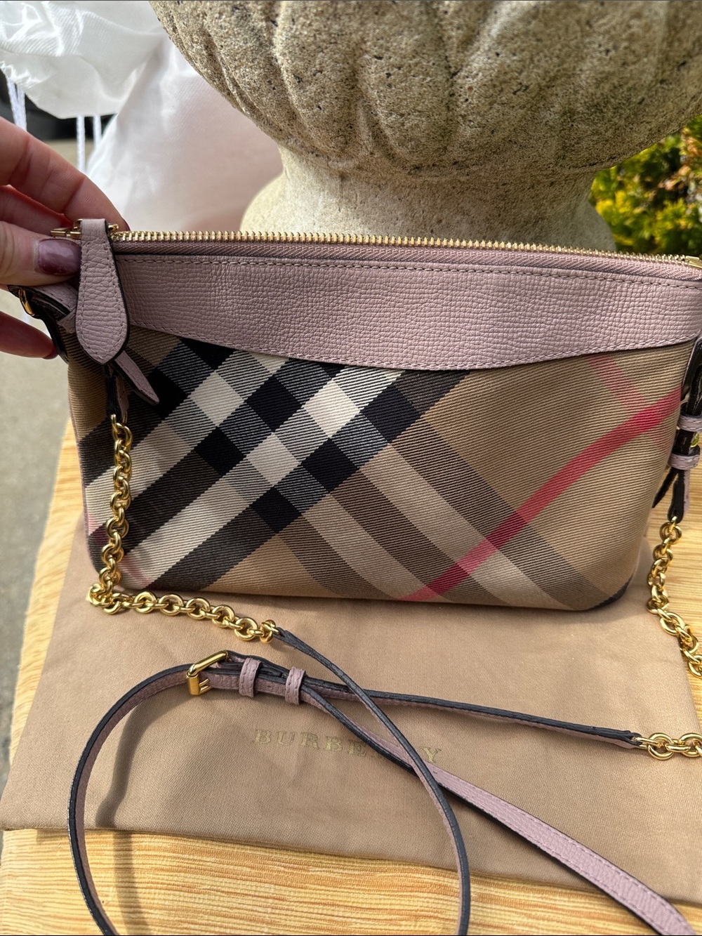 Burberry Pink Sequin Check Canvas Crossbody Purse - Picture 13 of 13